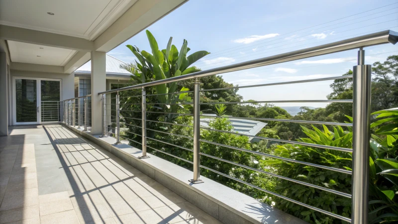 A modern balcony with aluminum railings and green plants