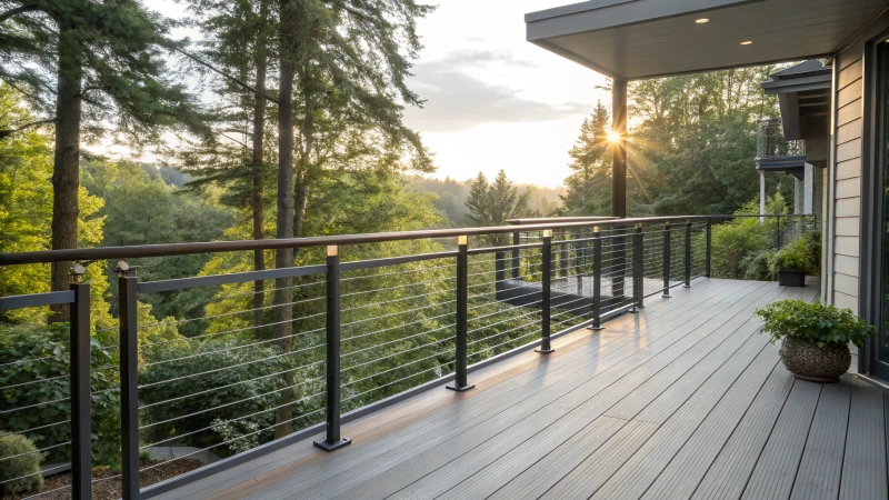 Modern outdoor scene with aluminum railings